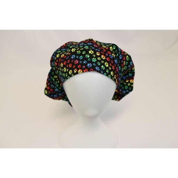 Rainbow Paw Prints Bouffant Surgical Dental Scrub Cap Chemo Hat - Picture 2 of 4